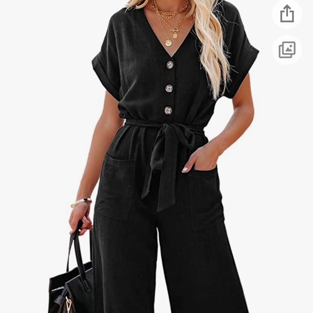 Black Short Sleeve Button-up Jumper